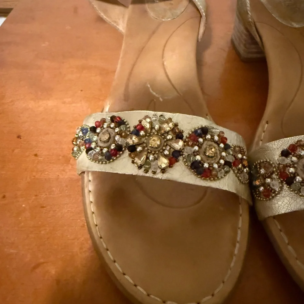Born‎ Jewel Embellished Tan and Gold Sandals